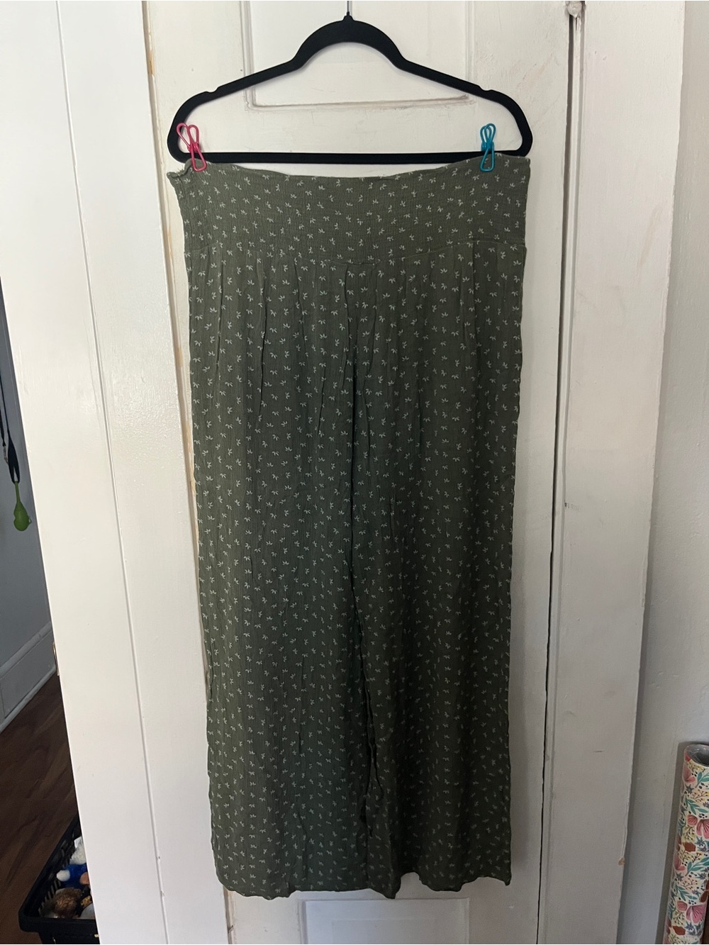 Olive Green Wide Leg Printed Palazzo Pants